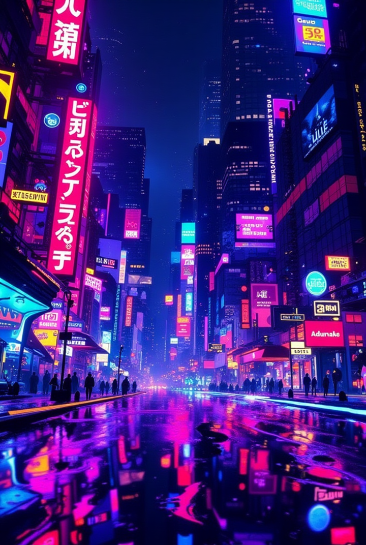 Neon pixel night scenes